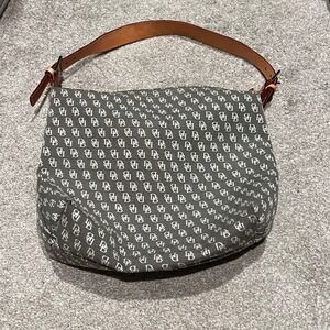 Dooney & Bourke Monogrammed Gray Hobo with Tan Strap